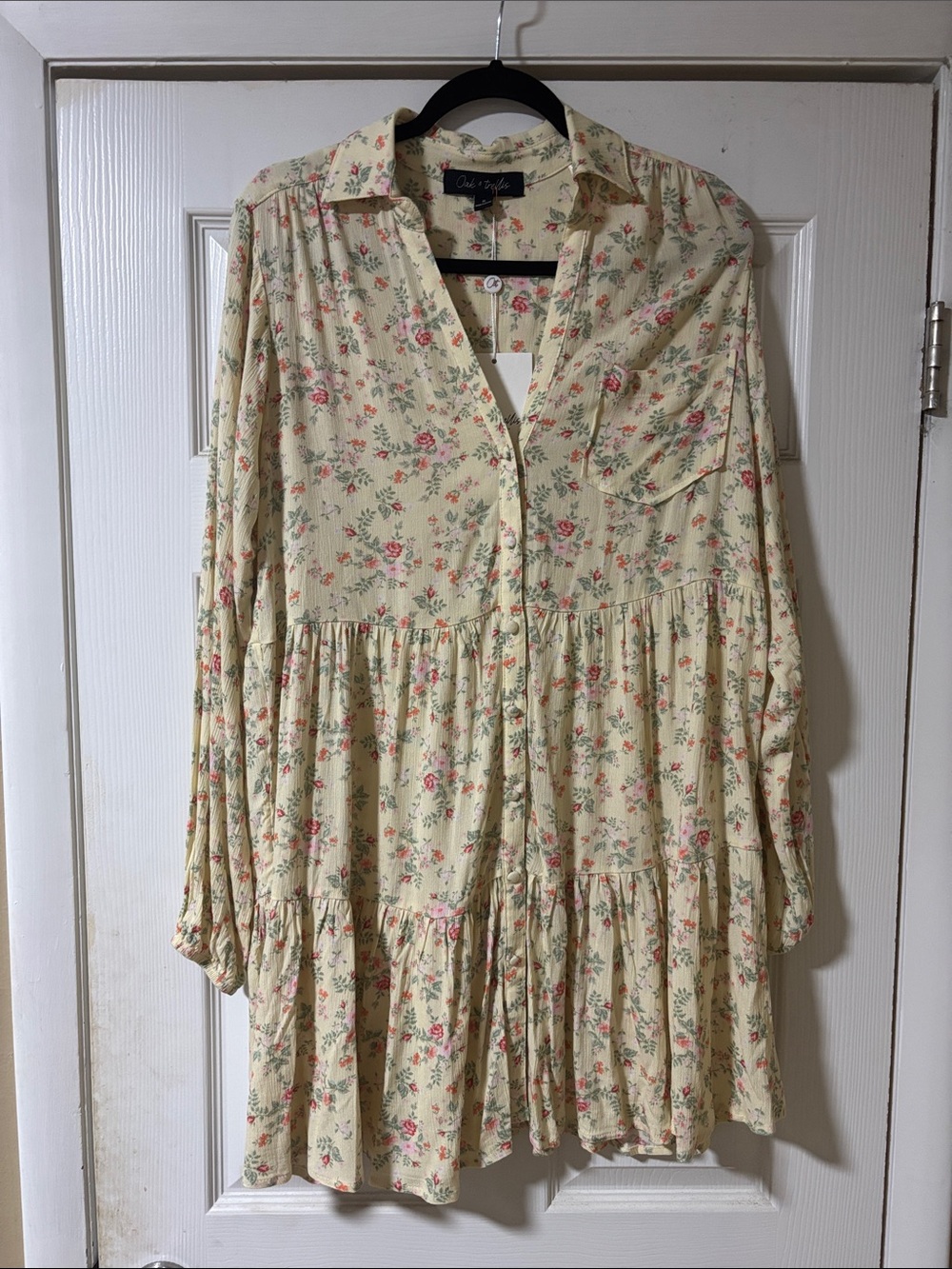 Cute & Cozy Floral Long Sleeve Dress - Cream with Pink Floral